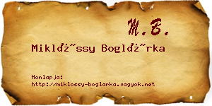 Miklóssy Boglárka névjegykártya